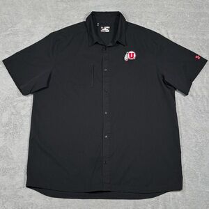 Under Armour Utah Utes Button Up Shirt Men Black 4XL Loose NCAA Big Tall Casual